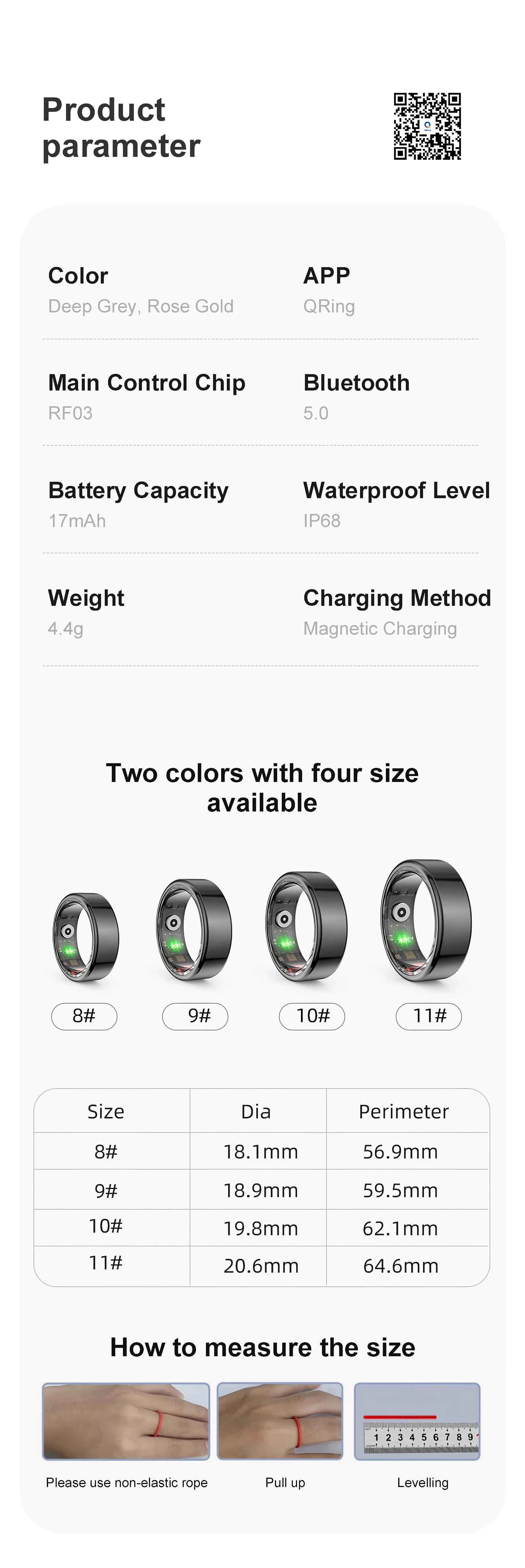 AMZMAX R02 Smart Ring Multi-sports Modes Pedometer Fitness Tracker Health Monitoring IP68 Waterproof Military Grade Smart Ring