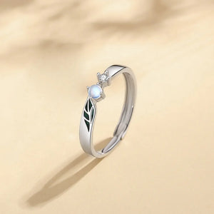 Trumium Sterling Silver 925 Couples Rings Adjustable Open Engagement Ring Leaf Zircon Jewelry for Women Anniversary Simple Gifts