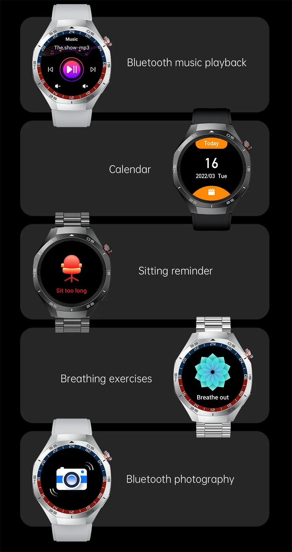 Huawei Watch GT5 Pro 
ساعة ذكية بشاشة HD، تدعم GPS، مكالمات بلوتوث، ومراقبة صحية شاملة. تصميم أنيق، مقاومة للماء، وبطارية