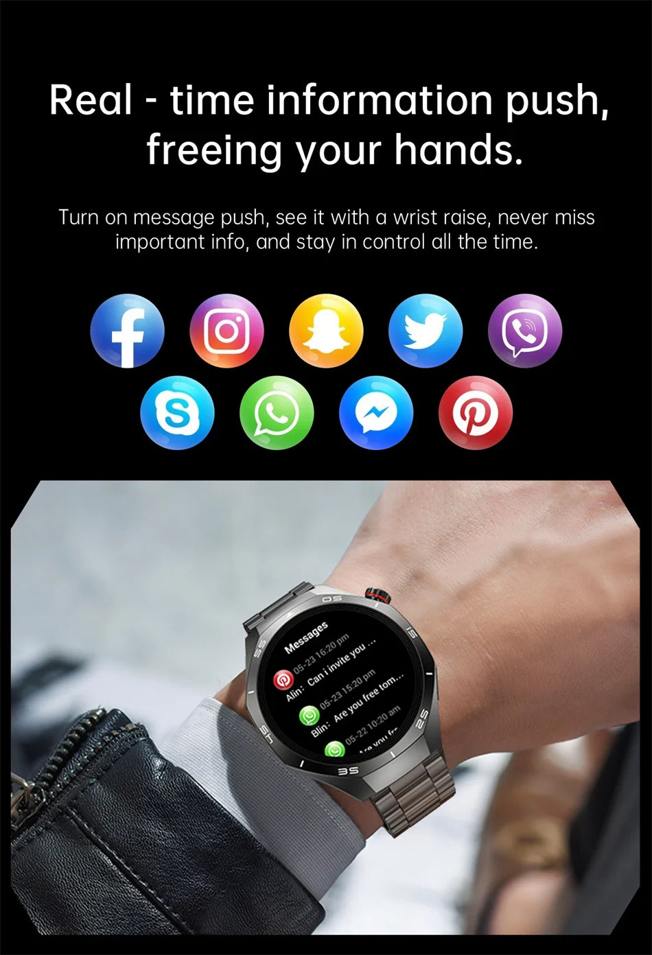 Huawei Watch GT5 Pro 
ساعة ذكية بشاشة HD، تدعم GPS، مكالمات بلوتوث، ومراقبة صحية شاملة. تصميم أنيق، مقاومة للماء، وبطارية