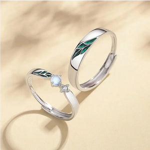 Trumium Sterling Silver 925 Couples Rings Adjustable Open Engagement Ring Leaf Zircon Jewelry for Women Anniversary Simple Gifts