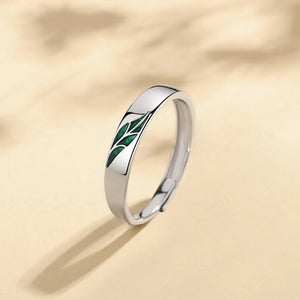 Trumium Sterling Silver 925 Couples Rings Adjustable Open Engagement Ring Leaf Zircon Jewelry for Women Anniversary Simple Gifts