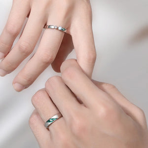 Trumium Sterling Silver 925 Couples Rings Adjustable Open Engagement Ring Leaf Zircon Jewelry for Women Anniversary Simple Gifts