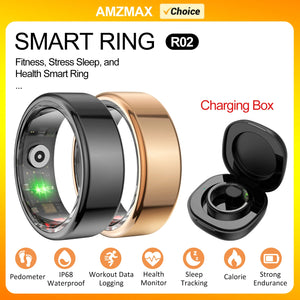 AMZMAX R02 Smart Ring Multi-sports Modes Pedometer Fitness Tracker Health Monitoring IP68 Waterproof Military Grade Smart Ring