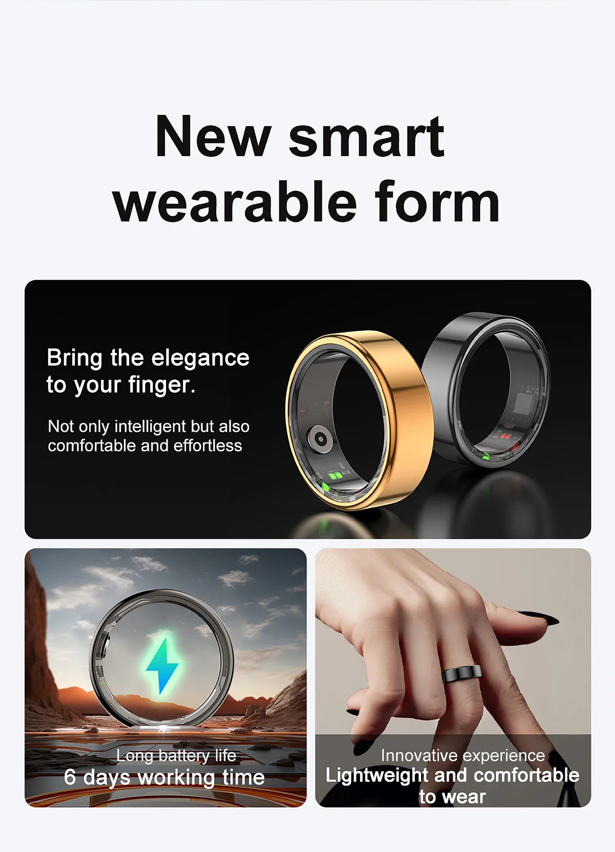 AMZMAX R02 Smart Ring Multi-sports Modes Pedometer Fitness Tracker Health Monitoring IP68 Waterproof Military Grade Smart Ring