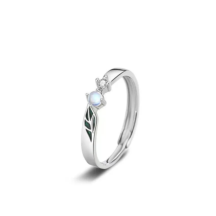 Trumium Sterling Silver 925 Couples Rings Adjustable Open Engagement Ring Leaf Zircon Jewelry for Women Anniversary Simple Gifts