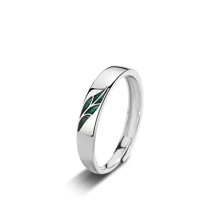 Trumium Sterling Silver 925 Couples Rings Adjustable Open Engagement Ring Leaf Zircon Jewelry for Women Anniversary Simple Gifts